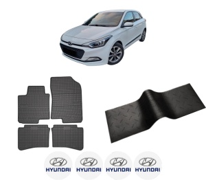 Set 5 covorase auto HYUNDAI i20 II (GB, IB) din 2007-2013, cu covoras tunel median, presuri auto din cauciuc, 4x Stickere auto cu HYUNDAI - Img 2