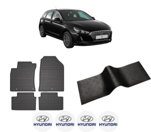 Set 5 covorase auto HYUNDAI i30 (PDE, PD, PDEN) din 2008-2017, cu covoras tunel median, presuri auto din cauciuc, 4x Stickere auto cu HYUNDAI - Img 2