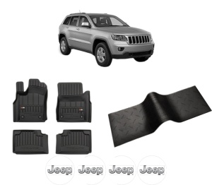 Set 5 covorase auto JEEP GRAND CHEROKEE IV (WK, WK2) din 2012-2017, cu covoras tunel median, presuri auto din cauciuc, 4x Stickere auto cu JEEP - Img 2