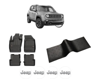 Set 5 covorase auto JEEP RENEGADE SUV (BU, B1, BV) din 2018-2024, cu covoras tunel median, presuri auto din cauciuc, 4x Stickere auto cu JEEP - Img 2