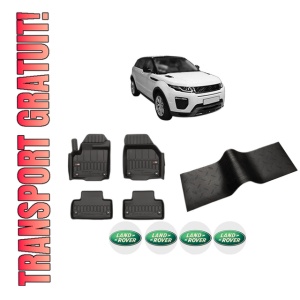 Set 5 covorase auto LAND ROVER RANGE ROVER EVOQUE VAN (L538) din 2007-2018, cu covoras tunel median, presuri auto din cauciuc, 4x Stickere auto cu LAND ROVER