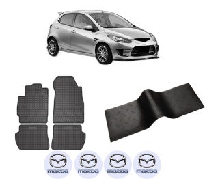 Set 5 covorase auto MAZDA 2 (DE_, DH_) din 2007-2018, cu covoras tunel median, presuri auto din cauciuc, 4x Stickere auto cu MAZDA - Img 2