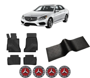 Set 5 covorase auto MERCEDES-BENZ E-CLASS (W213) din 2013-2016, cu covoras tunel median, presuri auto din cauciuc, 4x Stickere auto cu MERCEDES-BENZ - Img 2