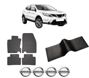 Set 5 covorase auto NISSAN QASHQAI II (J11, J11_) din 2014-2022, cu covoras tunel median, presuri auto din cauciuc, 4x Stickere auto cu NISSAN - Img 2