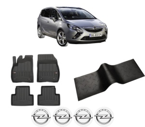 Set 5 covorase auto OPEL ZAFIRA TOURER C (P12) din 2016-2019, cu covoras tunel median, presuri auto din cauciuc, 4x Stickere auto cu OPEL - Img 2