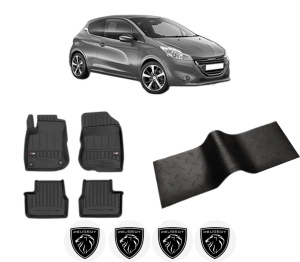 Set 5 covorase auto PEUGEOT 208 I (CA_, CC_) din 2010-2014, cu covoras tunel median, presuri auto din cauciuc, 4x Stickere auto cu PEUGEOT - Img 2