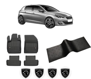 Set 5 covorase auto PEUGEOT 308 II (LB_, LP_, LW_, LH_, L3_) din 2012-2020, cu covoras tunel median, presuri auto din cauciuc, 4x Stickere auto cu PEUGEOT - Img 2