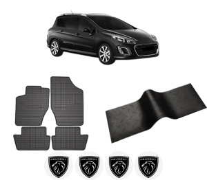 Set 5 covorase auto PEUGEOT 308 SW I Estate Van (4E_) din 2014-2023, cu covoras tunel median, presuri auto din cauciuc, 4x Stickere auto cu PEUGEOT - Img 2