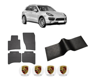 Set 5 covorase auto PORSCHE CAYENNE (92A) din 2014-2024, cu covoras tunel median, presuri auto din cauciuc, 4x Stickere auto cu PORSCHE - Img 2