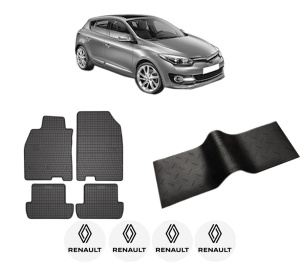Set 5 covorase auto RENAULT MEGANE III Hatchback (BZ0/1_, B3_) din 2009-2017, cu covoras tunel median, presuri auto din cauciuc, 4x Stickere auto cu RENAULT - Img 2