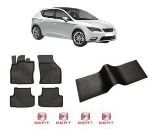 Set 5 covorase auto SEAT LEON (5F1) din 2004-2011, cu covoras tunel median, presuri auto din cauciuc, 4x Stickere auto cu SEAT - Img 2
