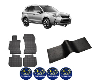 Set 5 covorase auto SUBARU FORESTER (SJ_) din 2017-2024, cu covoras tunel median, presuri auto din cauciuc, 4x Stickere auto cu SUBARU - Img 2