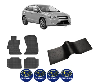 Set 5 covorase auto SUBARU XV (_GP_) din 2003-2011, cu covoras tunel median, presuri auto din cauciuc, 4x Stickere auto cu SUBARU - Img 2