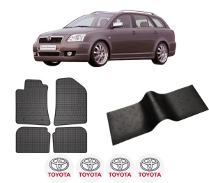 Set 5 covorase auto TOYOTA AVENSIS Estate (_T25_) din 2013-2020, cu covoras tunel median, presuri auto din cauciuc, 4x Stickere auto cu TOYOTA - Img 2
