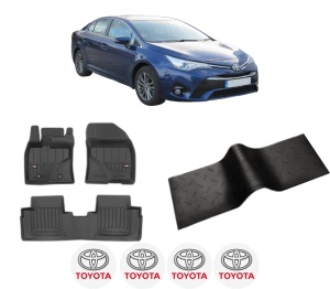 Set 5 covorase auto TOYOTA AVENSIS Saloon (_T27_) din 2014-2024, cu covoras tunel median, presuri auto din cauciuc, 4x Stickere auto cu TOYOTA - Img 2