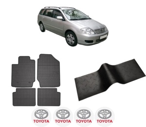 Set 5 covorase auto TOYOTA COROLLA Estate (_E12_) din 2009-2016, cu covoras tunel median, presuri auto din cauciuc, 4x Stickere auto cu TOYOTA - Img 2