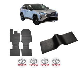 Set 5 covorase auto TOYOTA RAV 4 V VAN (_A5_, _H5_) din 2015-2017, cu covoras tunel median, presuri auto din cauciuc, 4x Stickere auto cu TOYOTA - Img 2