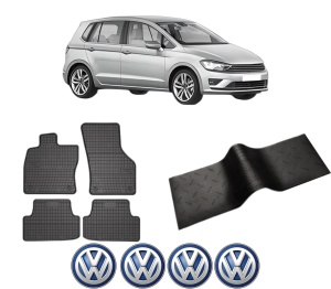 Set 5 covorase auto Volkswagen GOLF SPORTSVAN VII (AM1, AN1) din 2003-2012, cu covoras tunel median, presuri auto din cauciuc, 4x Stickere auto cu Volkswagen - Img 2