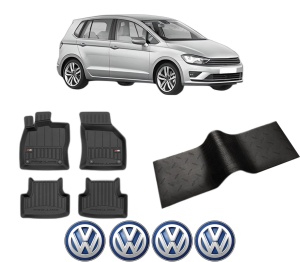 Set 5 covorase auto Volkswagen GOLF SPORTSVAN VII (AM1, AN1) din 2003-2012, cu covoras tunel median, presuri auto din cauciuc, 4x Stickere auto cu Volkswagen - Img 2