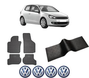 Set 5 covorase auto Volkswagen GOLF VI (5K1) din 2011-2016, cu covoras tunel median, presuri auto din cauciuc, 4x Stickere auto cu Volkswagen - Img 2