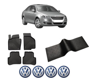 Set 5 covorase auto Volkswagen PASSAT B6 (3C2) din 2016-2020, cu covoras tunel median, presuri auto din cauciuc, 4x Stickere auto cu Volkswagen - Img 2