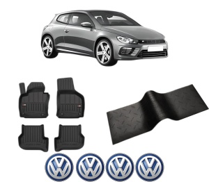 Set 5 covorase auto Volkswagen SCIROCCO III (137, 138) din 2016-2024, cu covoras tunel median, presuri auto din cauciuc, 4x Stickere auto cu Volkswagen - Img 2
