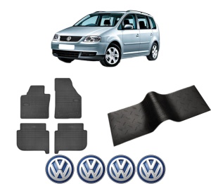 Set 5 covorase auto Volkswagen TOURAN (1T1, 1T2) din 2015-2018, cu covoras tunel median, presuri auto din cauciuc, 4x Stickere auto cu Volkswagen - Img 2