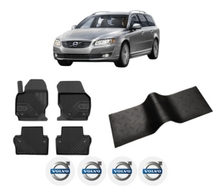 Set 5 covorase auto VOLVO V70 III Estate Van (135) din 2010-2017, cu covoras tunel median, presuri auto din cauciuc, 4x Stickere auto cu VOLVO - Img 2