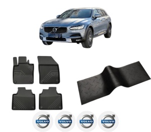 Set 5 covorase auto VOLVO V90 II Cross Country (236) din 2006-2014, cu covoras tunel median, presuri auto din cauciuc, 4x Stickere auto cu VOLVO - Img 2