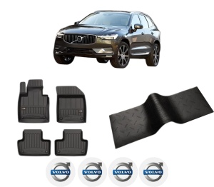 Set 5 covorase auto VOLVO XC60 II (246) din 2004-2011, cu covoras tunel median, presuri auto din cauciuc, 4x Stickere auto cu VOLVO - Img 2