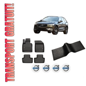 Set 5 covorase auto VOLVO XC60 II (246) din 2004-2011, cu covoras tunel median, presuri auto din cauciuc, 4x Stickere auto cu VOLVO - Img 1