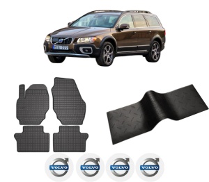 Set 5 covorase auto VOLVO XC70 II VAN (136) din 2018-2020, cu covoras tunel median, presuri auto din cauciuc, 4x Stickere auto cu VOLVO - Img 2