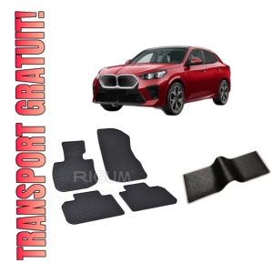 Set 5 covorase BMW IX2 U10 din 03.2024-PREZENT, cu covoras tunel median, CAROSERIE SUV, Presuri cauciuc 100%, compatibil cu autoturismul BMW IX2 U10, Rigum