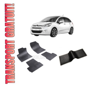 Set 5 covorase CITROEN C3 II din 2009-12.2016, cu covoras tunel median, CAROSERIE HATCHBACK, Presuri cauciuc 100%, compatibil cu autoturismul CITROEN C3 II, Rigum