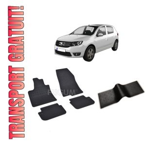 Set 5 covorase DACIA SANDERO III din 01.2021-PREZENT, cu covoras tunel median, CAROSERIE HATCHBACK, Presuri cauciuc 100%, compatibil cu autoturismul DACIA SANDERO III, Rigum