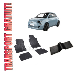 Set 5 covorase FIAT 500 HYBRID din 02.2020-PREZENT, cu covoras tunel median, CAROSERIE HATCHBACK, Presuri cauciuc 100%, compatibil cu autoturismul FIAT 500 HYBRID, Rigum