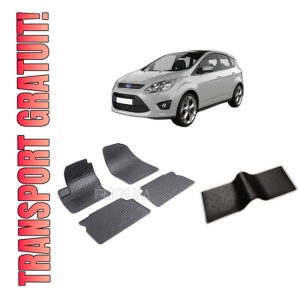 Set 5 covorase FORD C-MAX I din 2003-10.2010, cu covoras tunel median, CAROSERIE VAN, Presuri cauciuc 100%, compatibil cu autoturismul FORD C-MAX I, Rigum