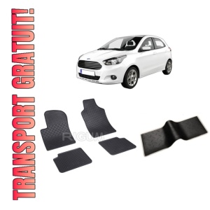 Set 5 covorase FORD KA II din 2009-08.2017, cu covoras tunel median, CAROSERIE HATCHBACK, Presuri cauciuc 100%, compatibil cu autoturismul FORD KA II, Rigum