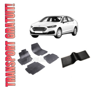Set 5 covorase FORD MONDEO IV din 09.2007-12.2014, cu covoras tunel median, CAROSERIE HATCHBACK, Presuri cauciuc 100%, compatibil cu autoturismul FORD MONDEO IV, Rigum