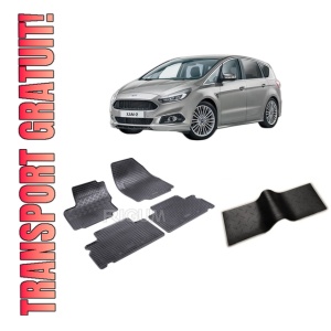 Set 5 covorase FORD S-MAX I din 05.2006-08.2015, cu covoras tunel median, CAROSERIE VAN, Presuri cauciuc 100%, compatibil cu autoturismul FORD S-MAX I, Rigum