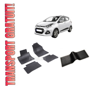 Set 5 covorase HYUNDAI I10 II din 11.2013-12.2019, cu covoras tunel median, CAROSERIE HATCHBACK, Presuri cauciuc 100%, compatibil cu autoturismul HYUNDAI I10 II, Rigum