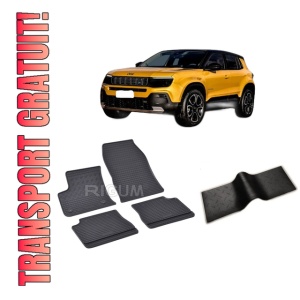 Set 5 covorase JEEP AVENGER EV din 2023-PREZENT, cu covoras tunel median, CAROSERIE SUV, Presuri cauciuc 100%, compatibil cu autoturismul JEEP AVENGER EV, Rigum