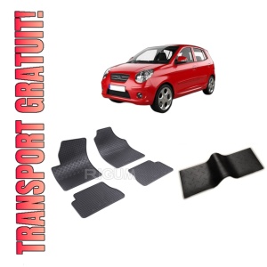 Set 5 covorase KIA PICANTO I din 2004-03.2011, cu covoras tunel median, CAROSERIE HATCHBACK, Presuri cauciuc 100%, compatibil cu autoturismul KIA PICANTO I, Rigum