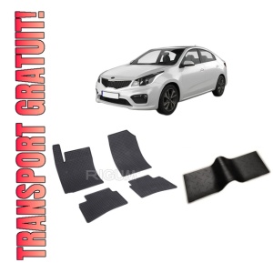 Set 5 covorase KIA RIO IV din 02.2017-PREZENT, cu covoras tunel median, CAROSERIE HATCHBACK, Presuri cauciuc 100%, compatibil cu autoturismul KIA RIO IV, Rigum