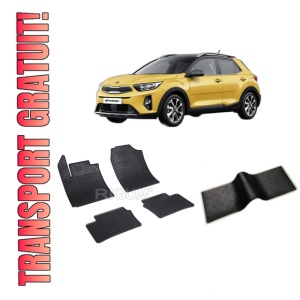 Set 5 covorase KIA STONIC din 10.2017-PREZENT, cu covoras tunel median, CAROSERIE SUV INCLUSIV FACELIFT, Presuri cauciuc 100%, compatibil cu autoturismul KIA STONIC, Rigum