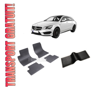 Set 5 covorase MERCEDES CLA I din 01.2015-08.2019, cu covoras tunel median, CAROSERIE COMBI, Presuri cauciuc 100%, compatibil cu autoturismul MERCEDES CLA I, Rigum