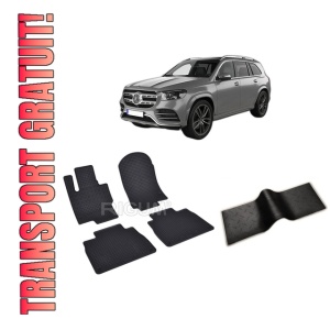Set 5 covorase MERCEDES GLS PHEV din 2019-PREZENT, cu covoras tunel median, CAROSERIE SUV, Presuri cauciuc 100%, compatibil cu autoturismul MERCEDES GLS PHEV, Rigum