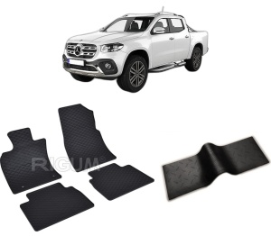 Set 5 covorase MERCEDES X-CLASS CLASA X din 01.2016-PREZENT, cu covoras tunel median, CAROSERIE PICK-UP, Presuri cauciuc 100%, compatibil cu autoturismul MERCEDES X-CLASS CLASA X, Rigum - Img 2