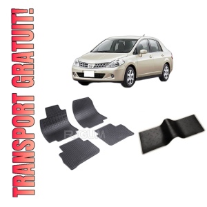 Set 5 covorase NISSAN TIIDA din 2007-12.2011, cu covoras tunel median, CAROSERIE SEDAN, Presuri cauciuc 100%, compatibil cu autoturismul NISSAN TIIDA, Rigum