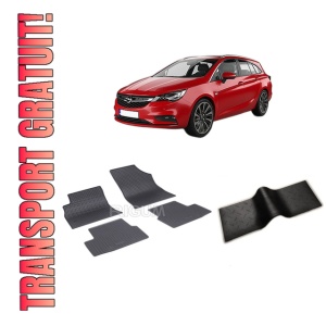 Set 5 covorase OPEL ASTRA K LUX din 04.2016-PREZENT, cu covoras tunel median, CAROSERIE COMBI COVORASELE DIN SPATE MAI MARI, Presuri cauciuc 100%, compatibil cu autoturismul OPEL ASTRA K LUX, Rigum